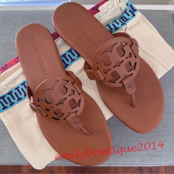NIB Tory Burch Miller Size 10 Miele Calf Leather Sandals Brown 90582 - Picture 2 of 11